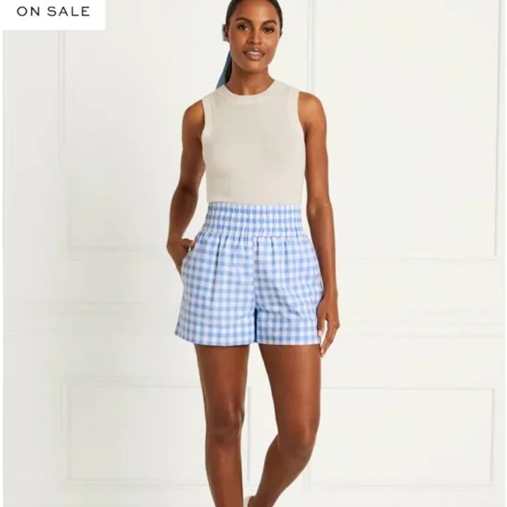 Hill House The Livie Shorts - High Waist Blue and White Gingham Shorts